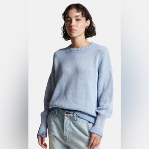 NSF Anabelle Distressed Knit Sweater - Azul Oil Pastel - Size L